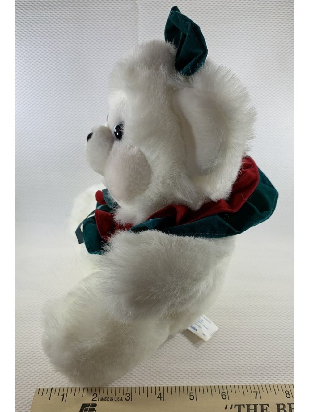 Vintage Dan Dee Christmas Teddy Bear 10" Ruffles Bow Holiday White Plush Stuffed - Picture 10 of 10